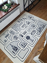 Детский монохромный ковер с дорогами PLANET кремово-синий 