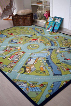 Детский развивающий ковер Городок с дорогами PTT Sorona Веселая деревушка